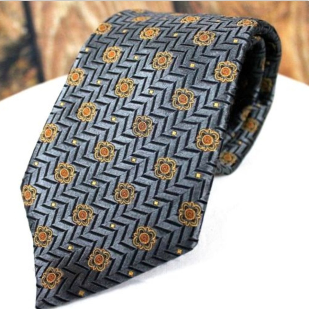 CANALI Men's Tie Charcoal Grey Silver Gold